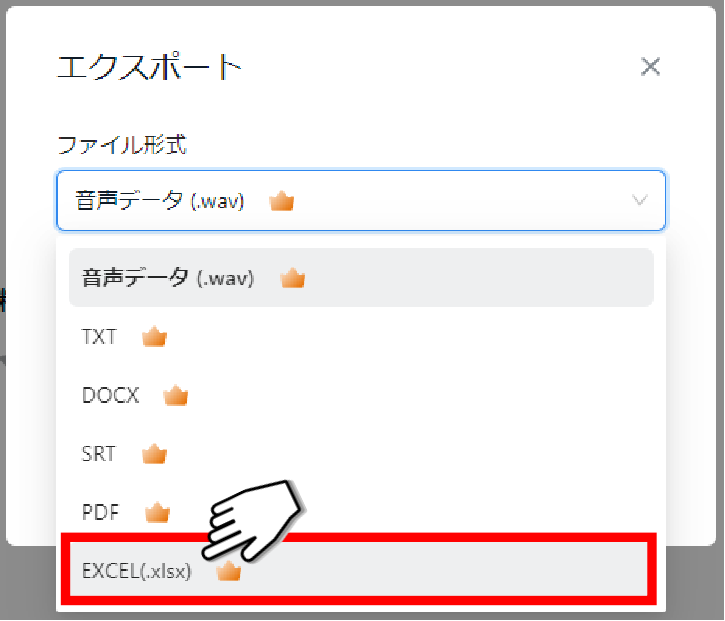 「EXCEL（.xlsx）」に変更