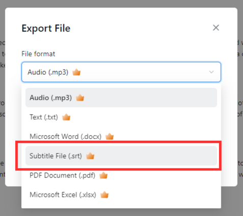 Export your transcript as an SRT file on Notta