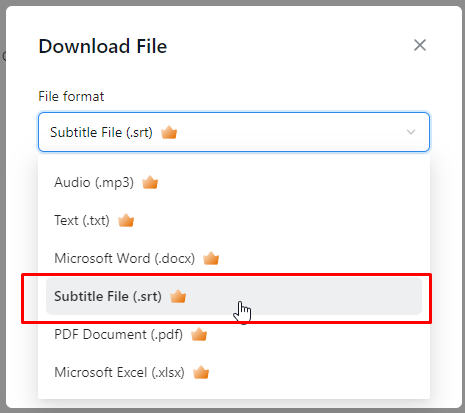 export your transcript as an SRT subtitle file