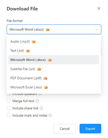 Export your transcript in a variety of formats