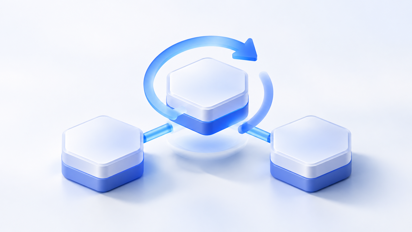 Connected modules with an update arrow illustrating Node.js upgrades