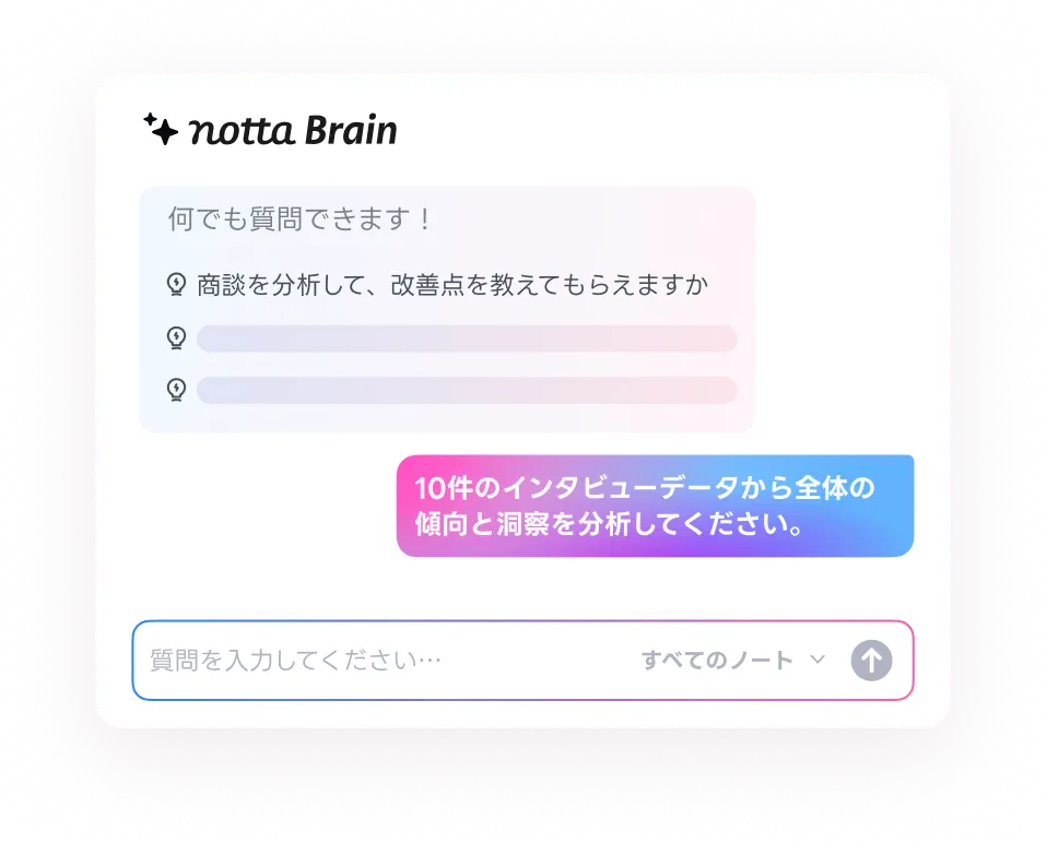Notta Brainで会議情報を検索・分析している画面