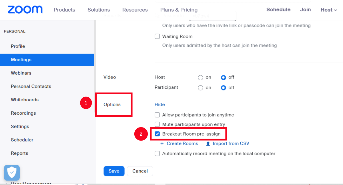 find options and select breakout room pre assign