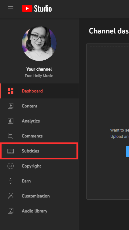 Find the subtitles menu in YouTube Studio