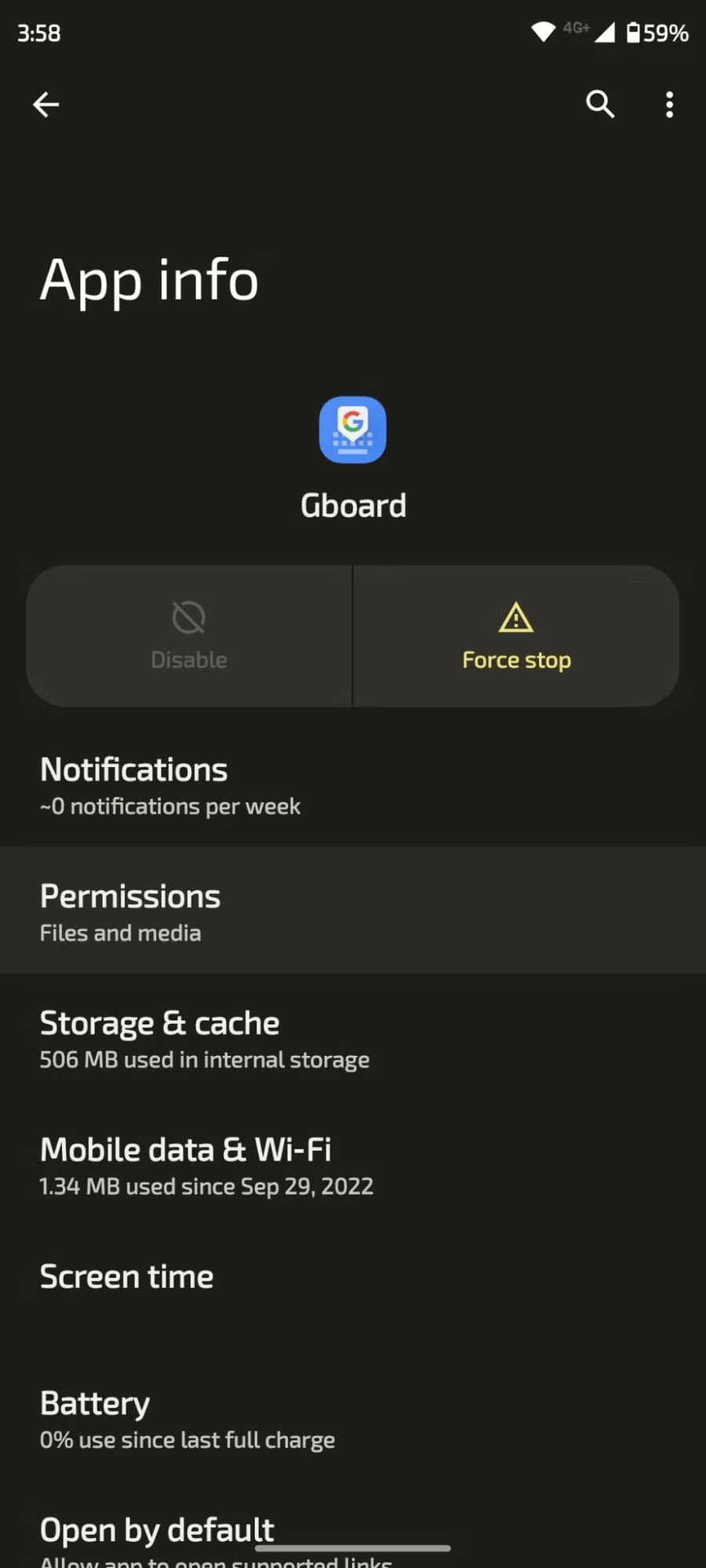 Gboard app info permissions