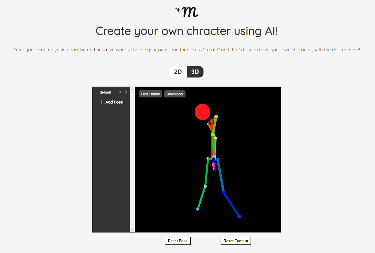 Generating a 3D character using a poseable model