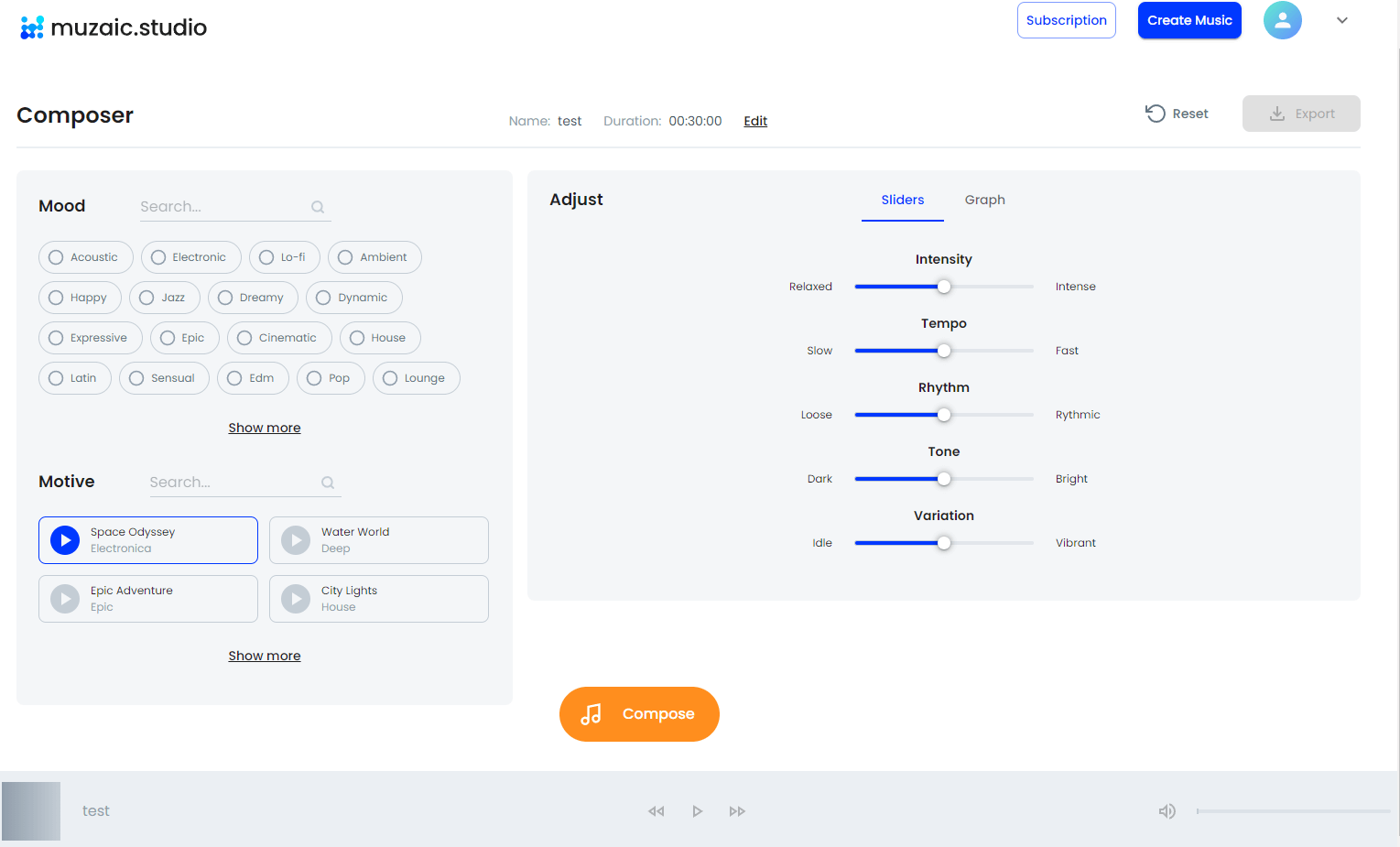 Generating music with Muzaic’s online composer tool