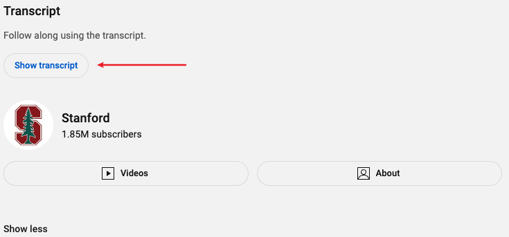 Click on “Show transcript”