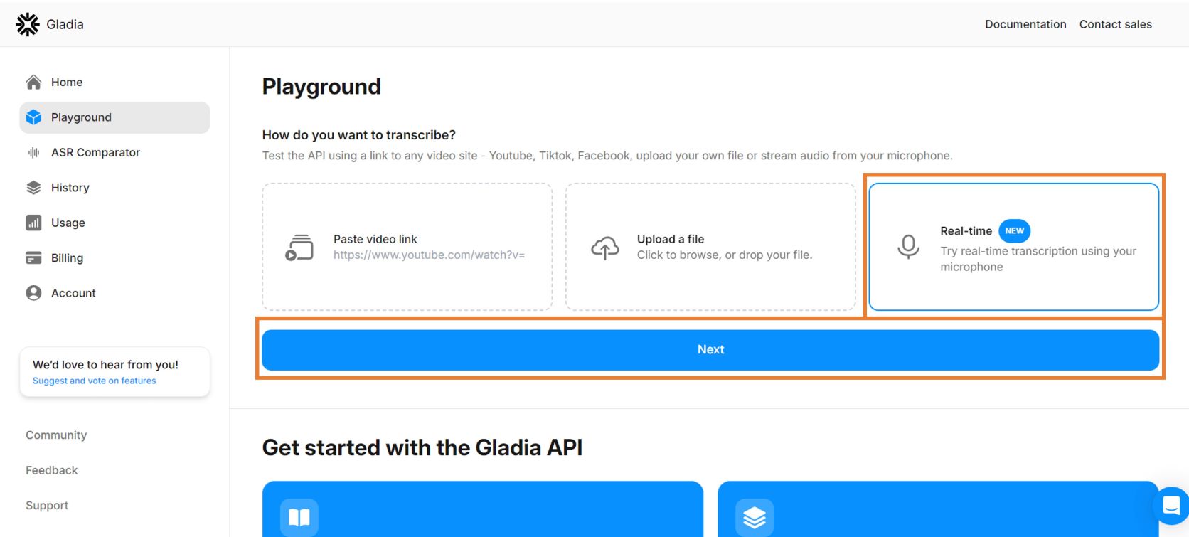 Playgroundの「Real-time」をクリック