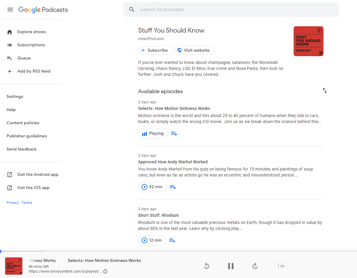 Google’s minimal podcast interface for Web