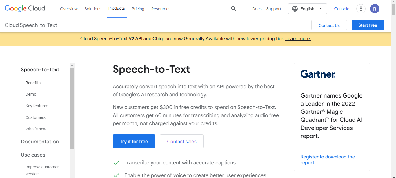 Google cloud speech to text api