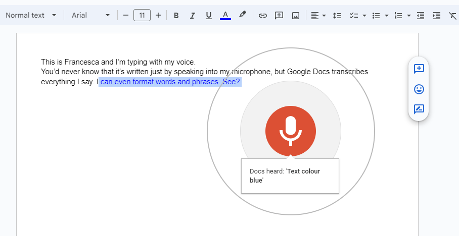 Google Docs offers dictation and simple formatting tools
