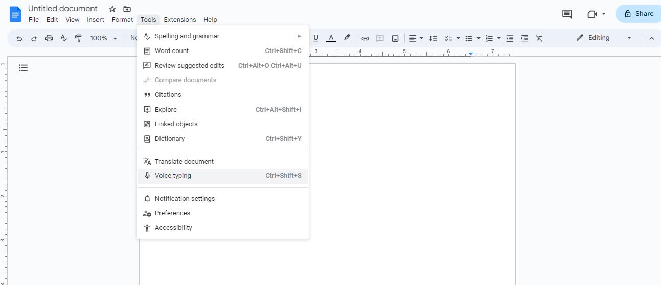 Google Docs Voice Typing