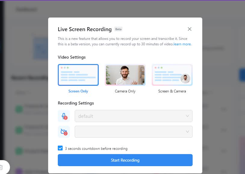 conduct a live screen recording