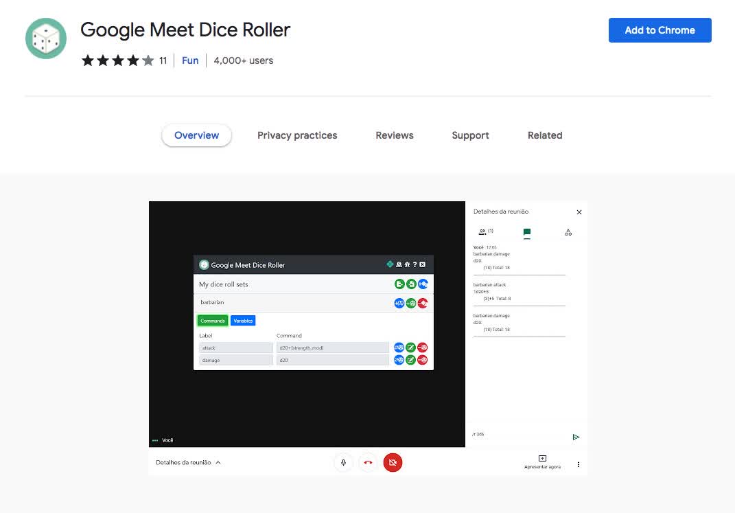 Google Meet Dice Roller