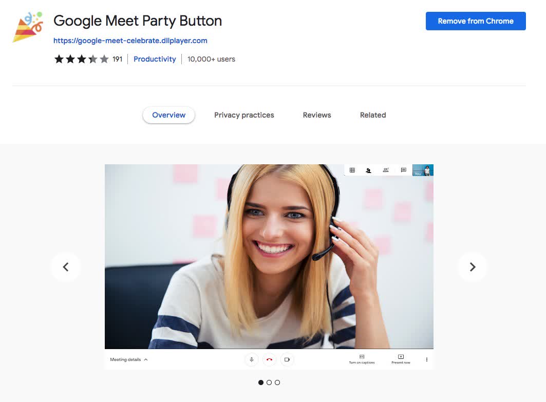 Google Meet Party Button