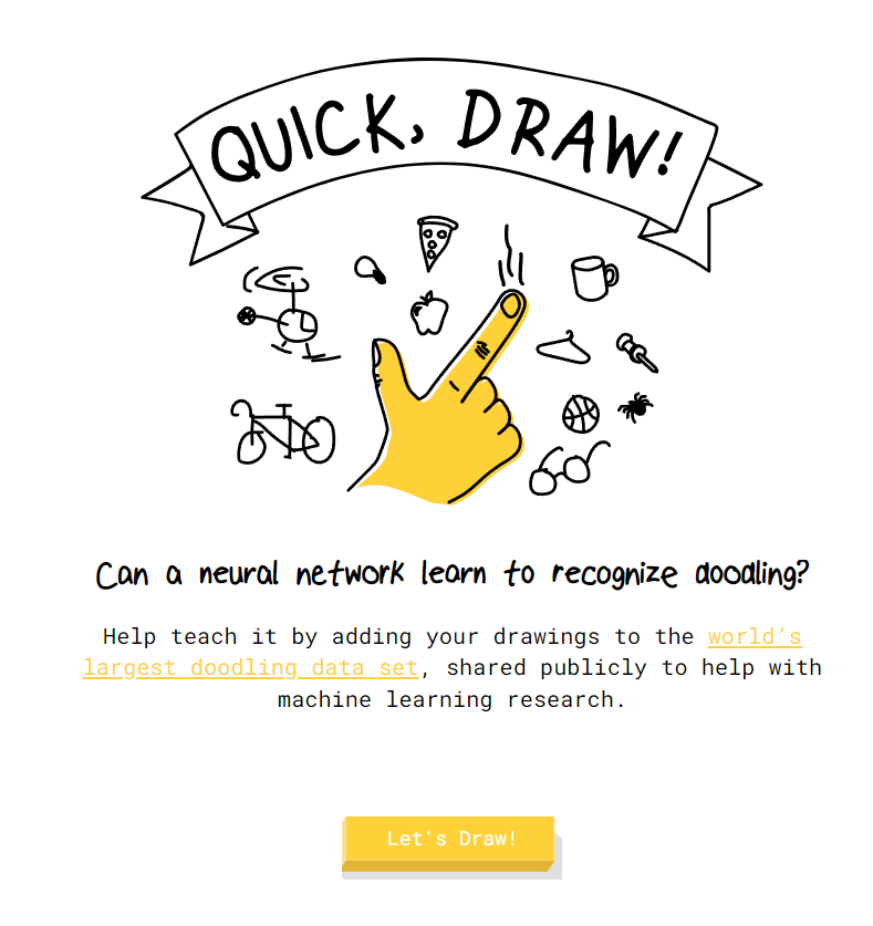 Google’s Quick Draw homepage showing various doodles