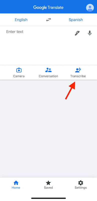 tap on the Transcribe icon