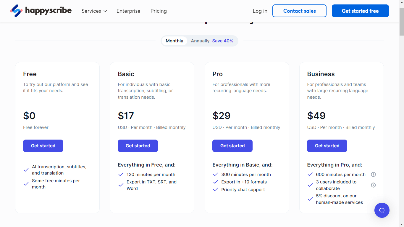 Happy Scribe pricing and plans