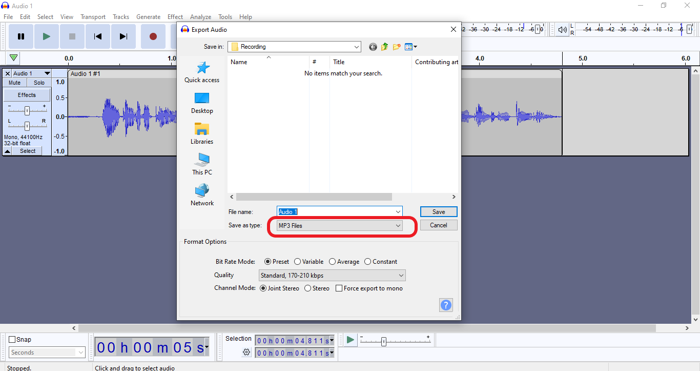 head to file and select export to save your recording