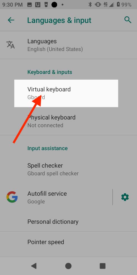 Click ‘Virtual keyboard’