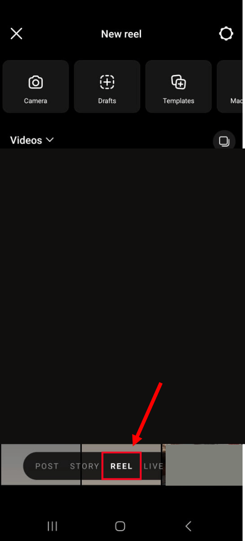 Click on the plus icon followed by selecting the Reel option