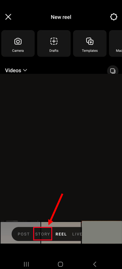 Select the plus icon and choose Story in the slider menu