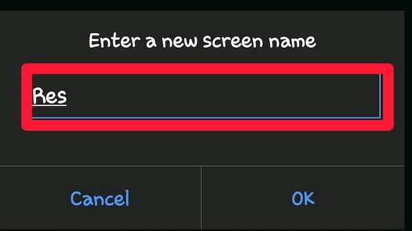 ‘Enter a New Screen Name’ box