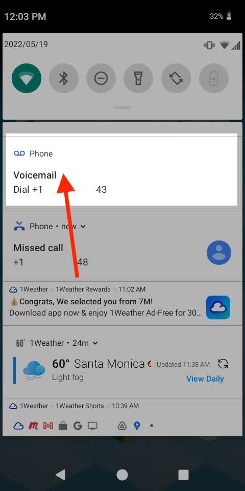 Tap the Voicemail notification
