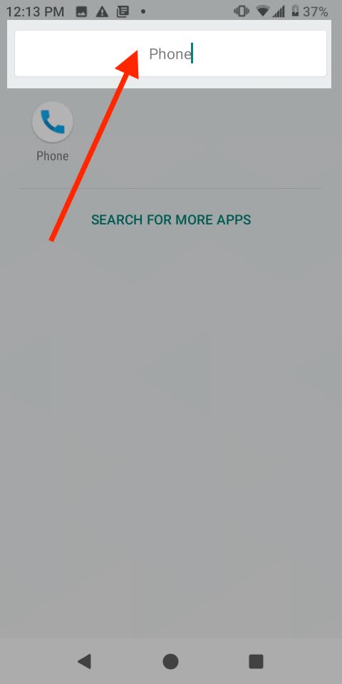 in the “Search apps” field at the top, type “Phone”