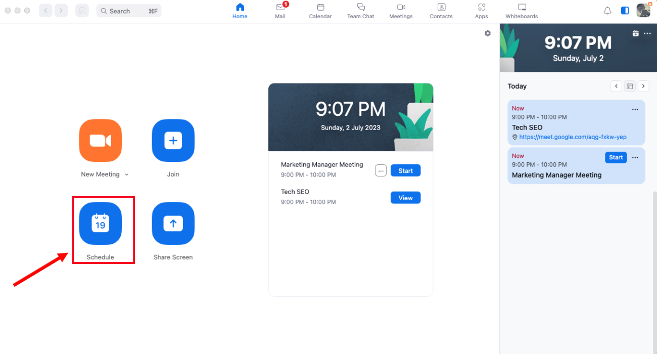 open Zoom app and select schedule option