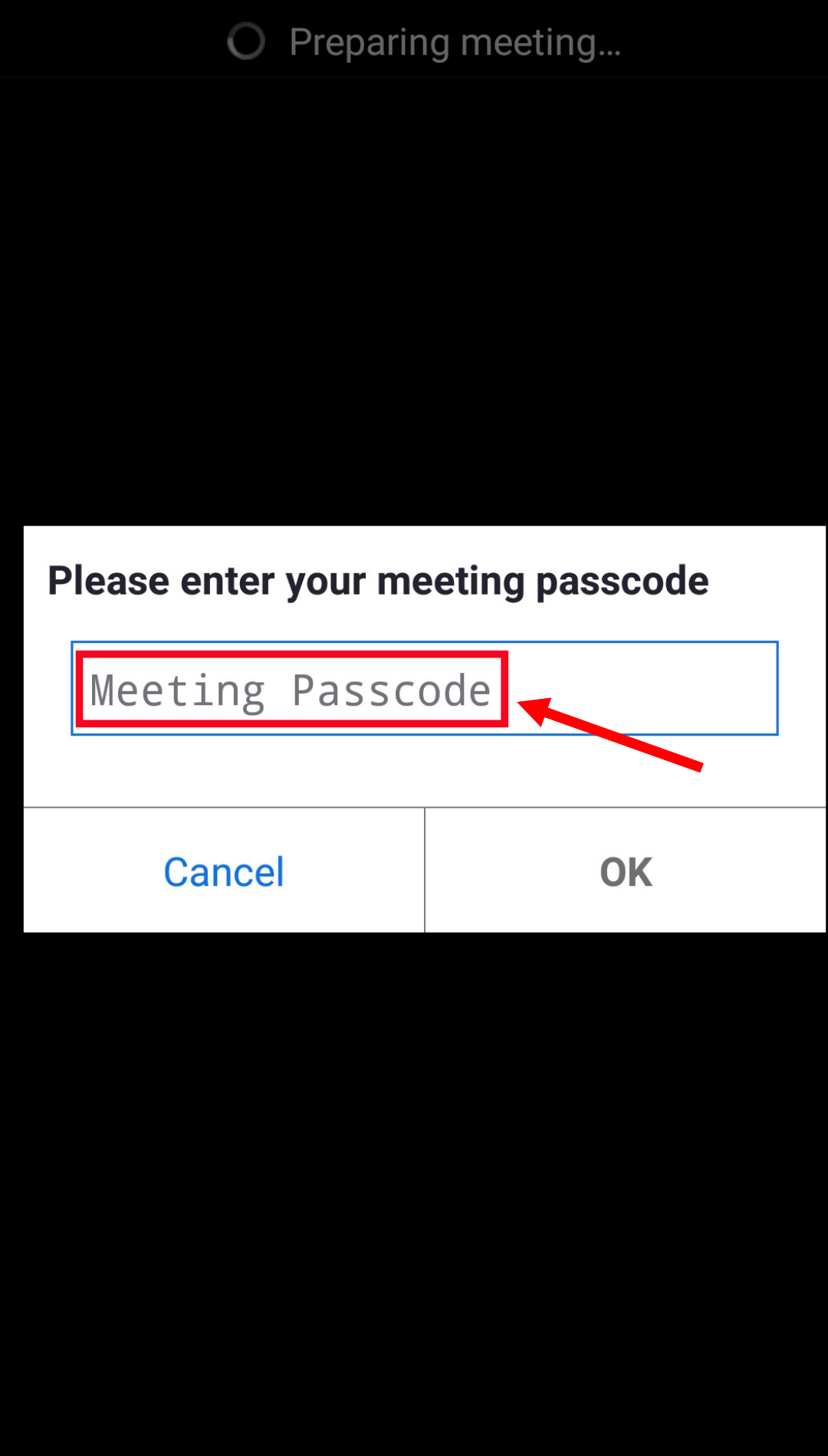 enter meeting passcode to join Zoom session
