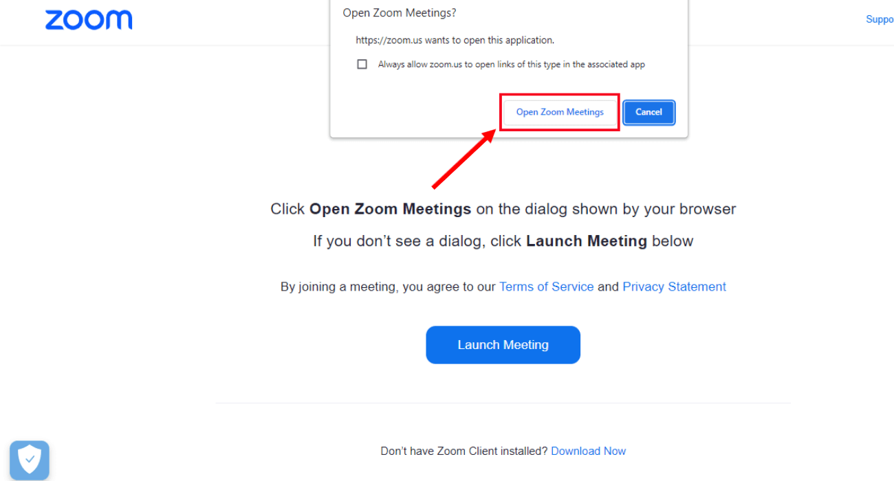 select open Zoom meetings to open Zoom meeting