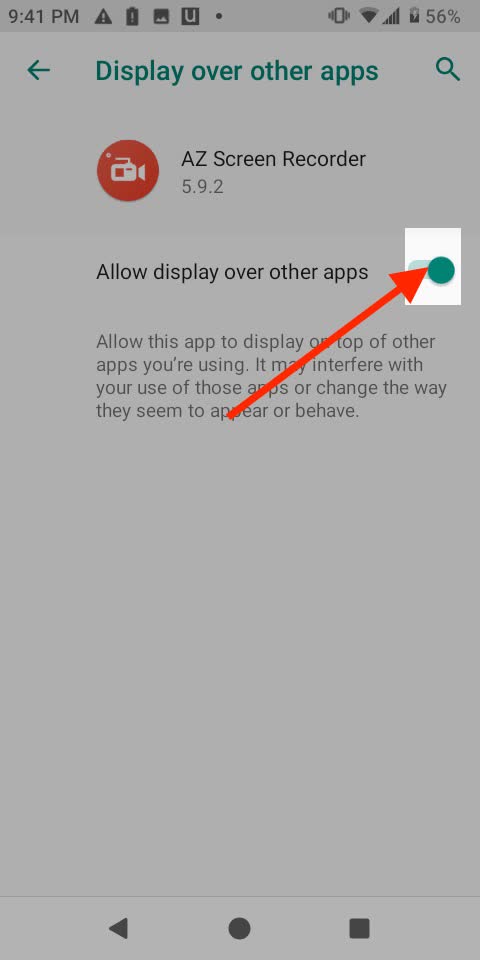 Tick ‘Allow display over other apps’