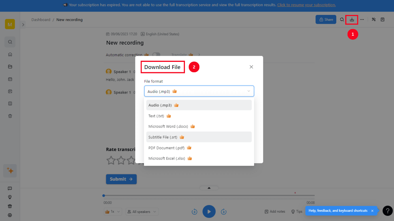 Select Download to save the voicemail greeting on your device