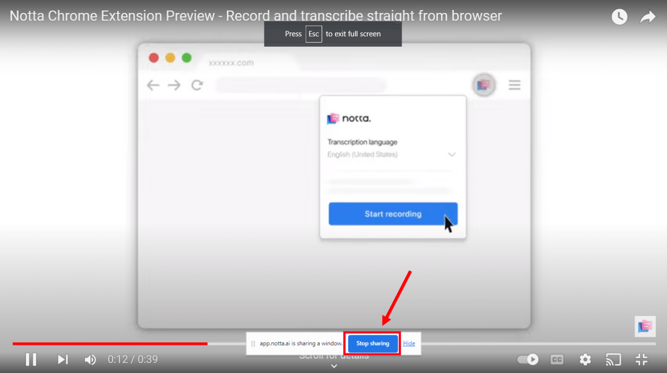 Click Stop Recording to stop recording the YouTube video