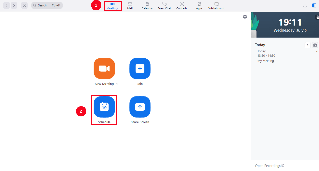click meetings on Zoom desktop client and select schedule