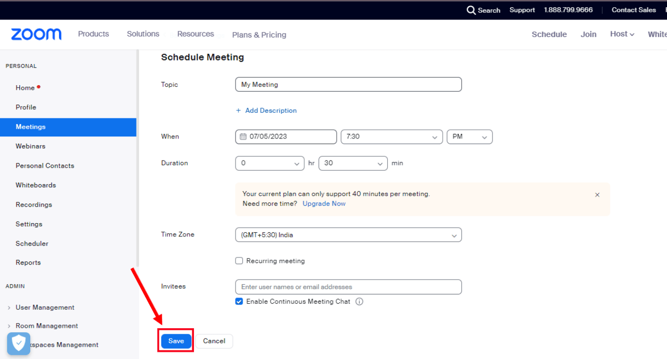 add details in scheduler window and click save