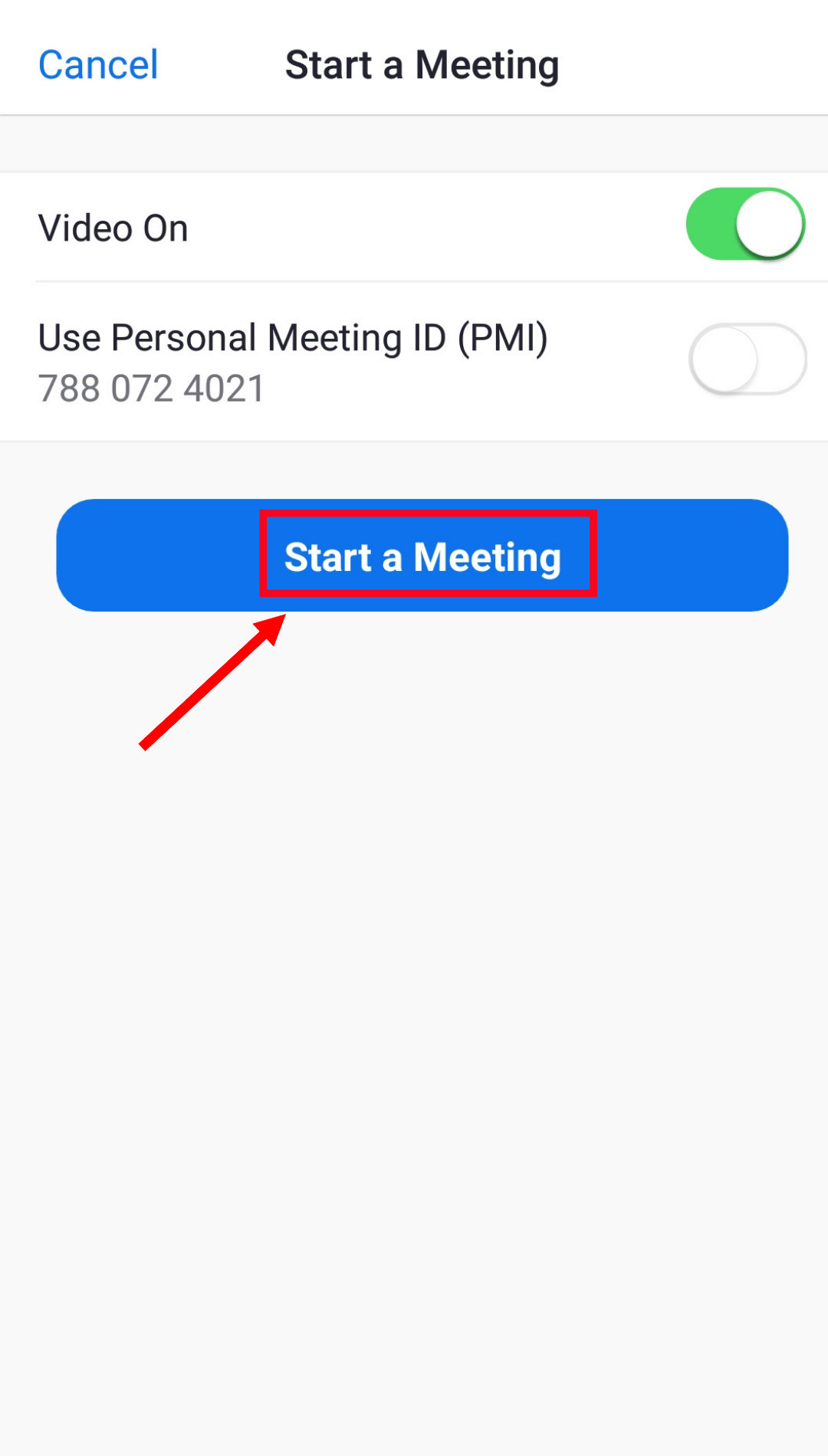 modify settings and click start a meeting