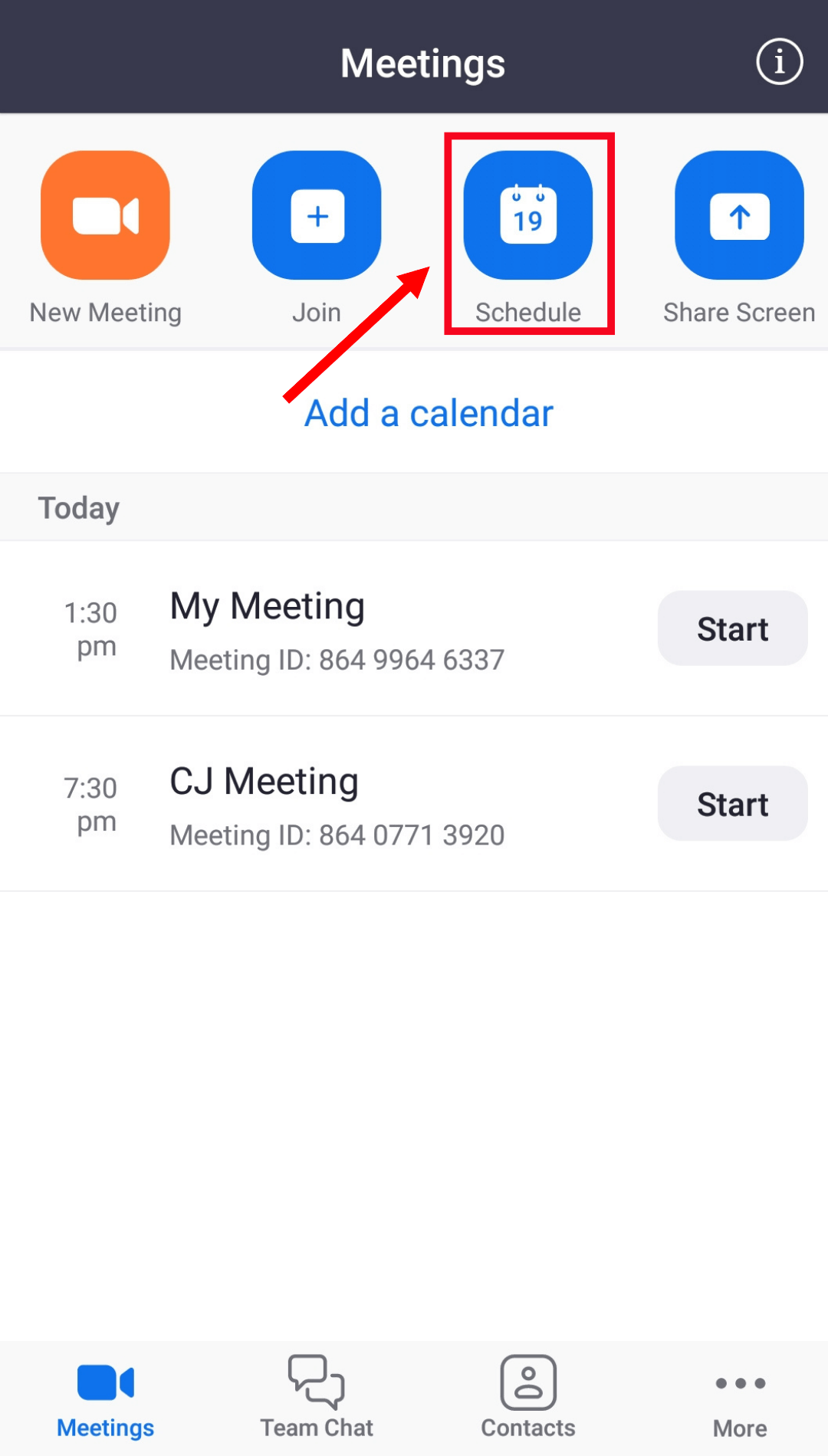 click schedule to create meeting for later