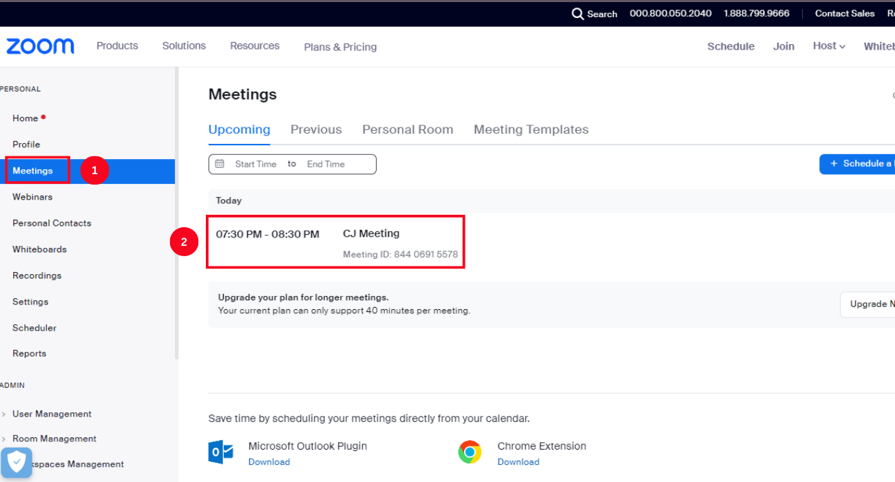 select meetings in the navigation panel