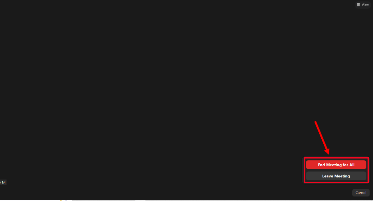 choose either end meeting for all or leave meeting