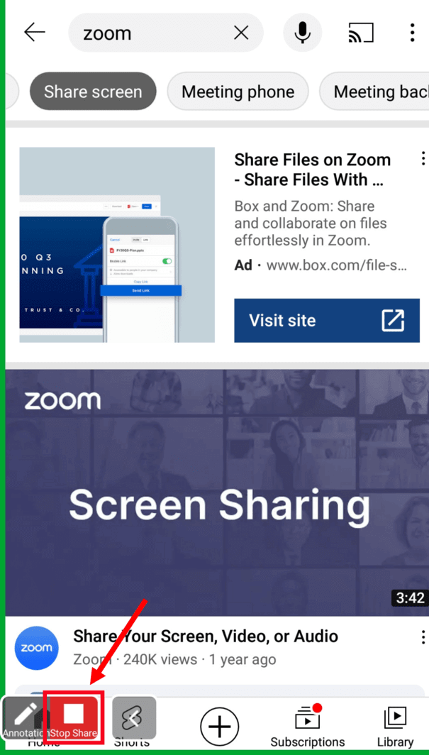select stop share to end screen sharing