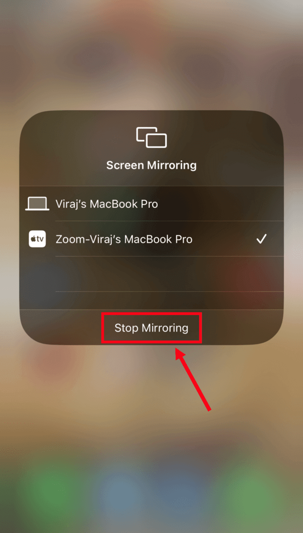 stop mirroring to end the iPhone screen sharing