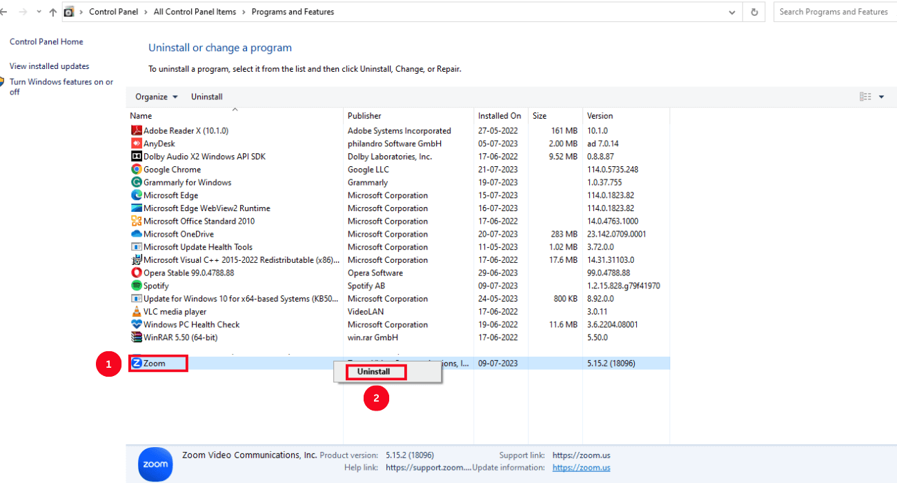 right click on Zoom and select uninstall
