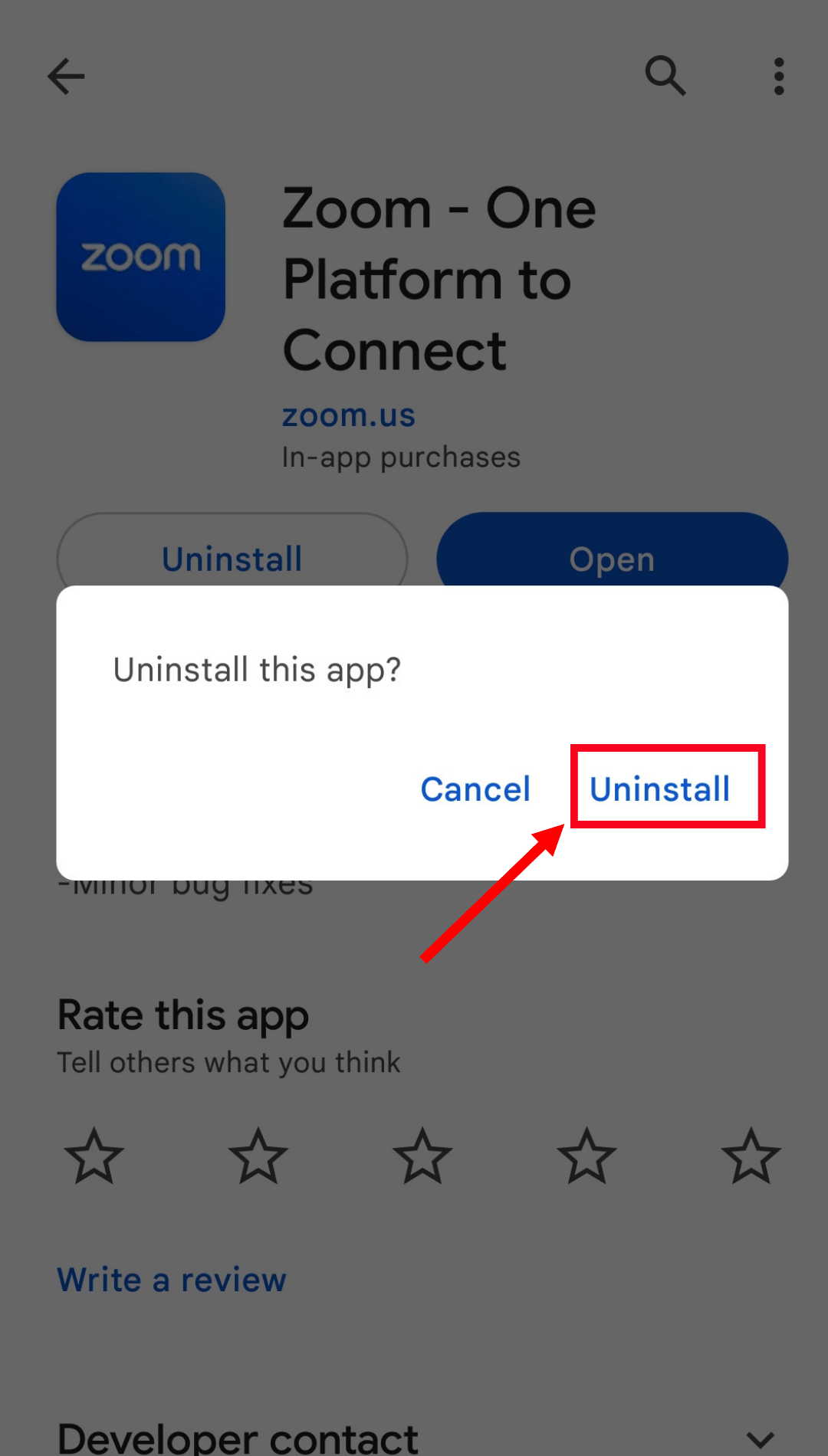 click uninstall when prompted