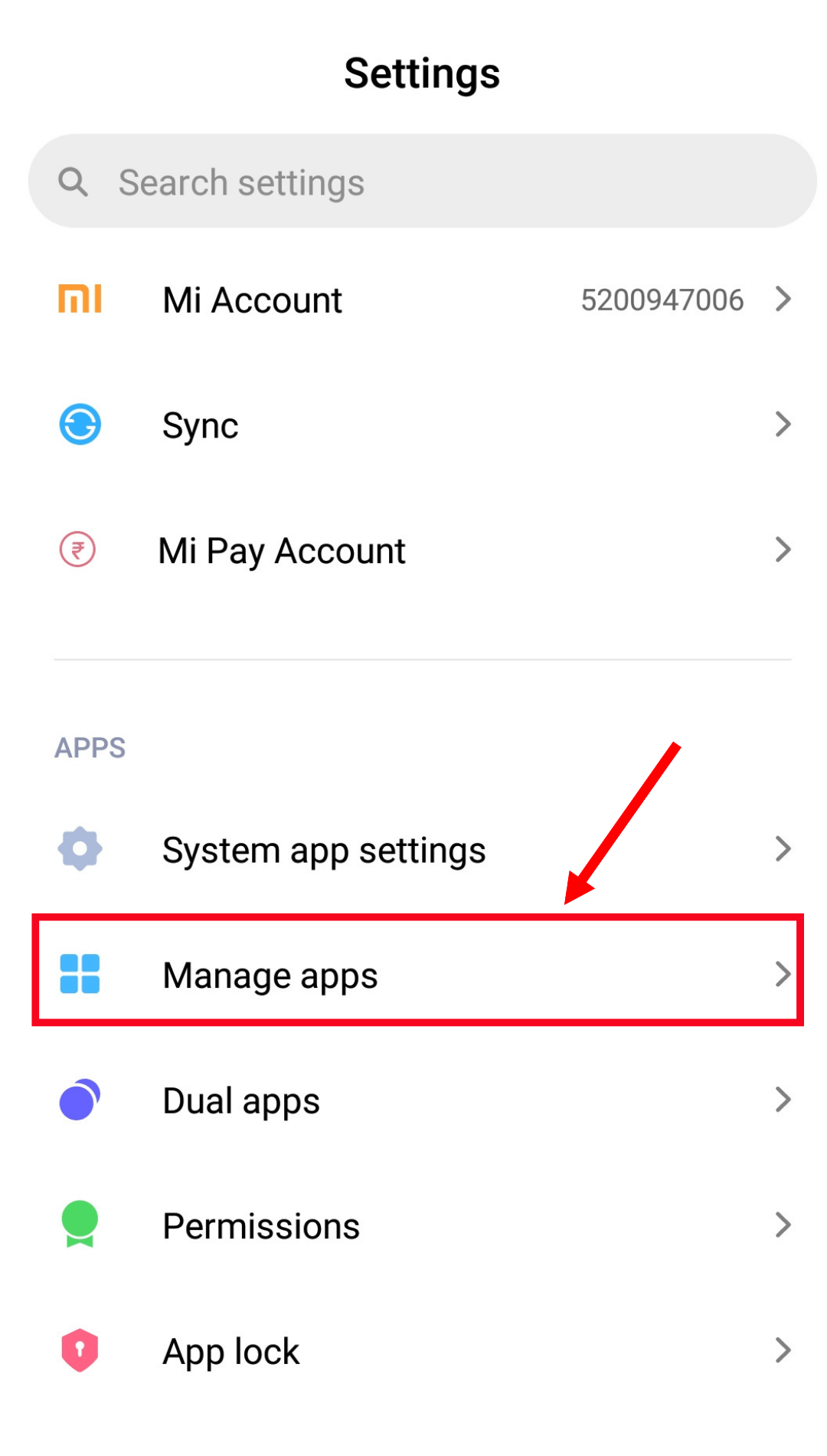 go to settings and select manage apps