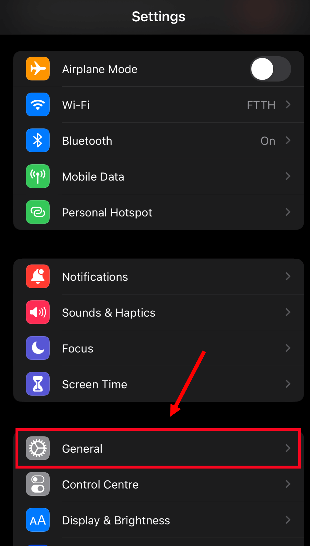 go to iPhone settings and select general