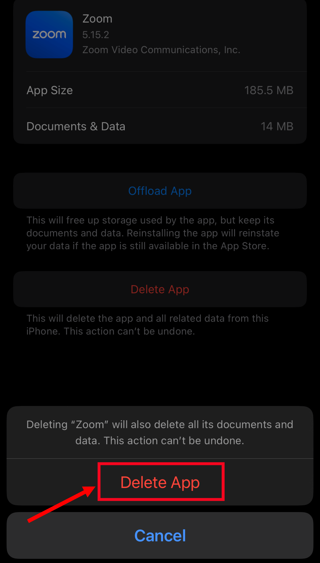 confirm the uninstallation by selecting delete app