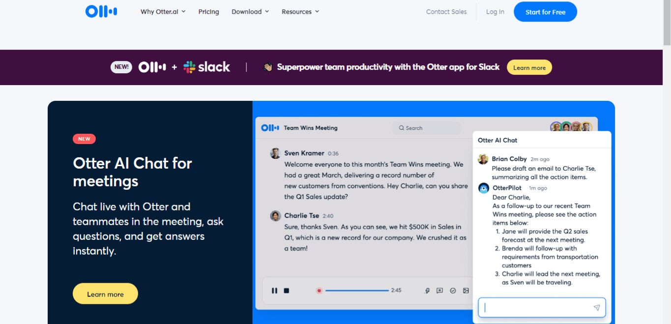 Otter.ai recording and transcribing tool for meetings